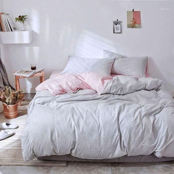 

bedding sets svetanya japanese grey lines pink bedlinens ru europe  size knitted cotton soft warm fitted sheet duvet cover set1