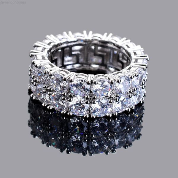 

bling hip hop 2 out rows cz stone round finger rings for men women hiphop jewelry size 7-11 drop shipping, Silver