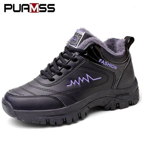 

boots women winter warm waterproof snow quality flats shoes sneakers 2021 outdoor lady large size1, Black
