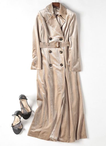 

new lapel velvet long waist belt windbreaker1, Tan;black