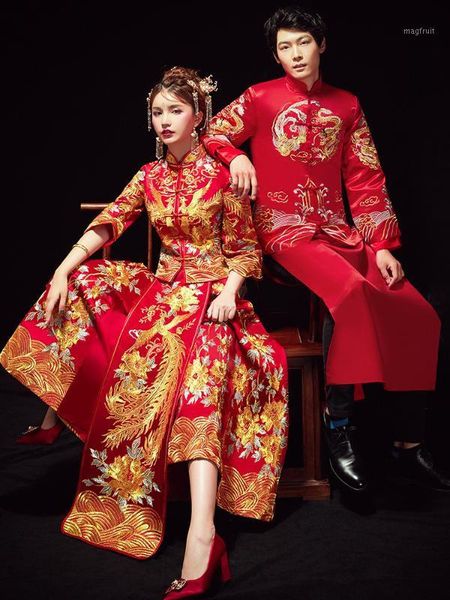 

chinese traditional tang suit qipao red formal dress royal wedding cheongsam style costume bride vintage1