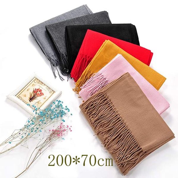

ladies solid color imitation cashmere long shawl long tassel scarf 200x70 cm 7 colors winter women's large shawl wraps #3, Blue;gray