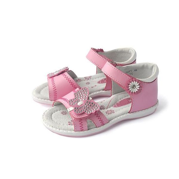 

sandals 1pair flower genuine leather children girl orthopedic shoes ,super quality kid, Black;red