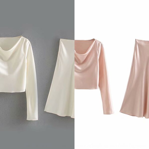 

m1293-wind women's clothing 2019 summer new satin long sleeve shirt miniskirt clothing clothinghigh waist overskirt set okbhn, Gray