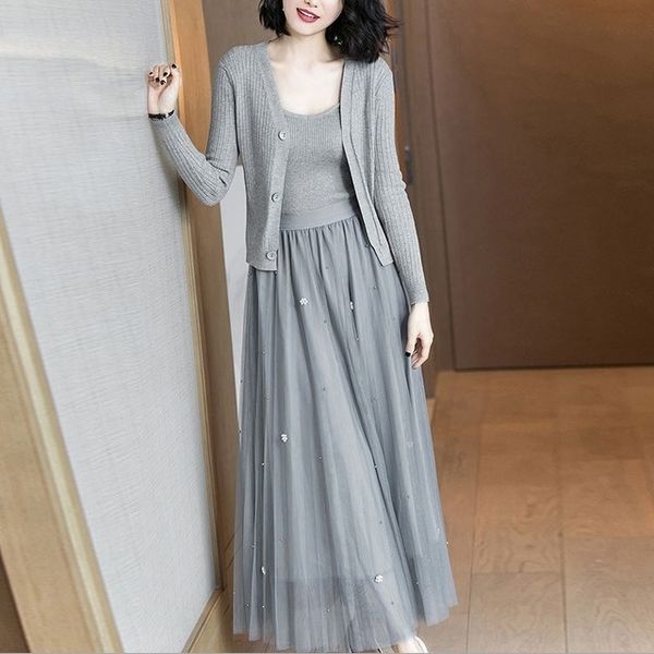 

0fqet 2020 spring and foreign new women's suspender sweater clothing korean fashion knitted sweater suspender style skirt autumn three, Gray