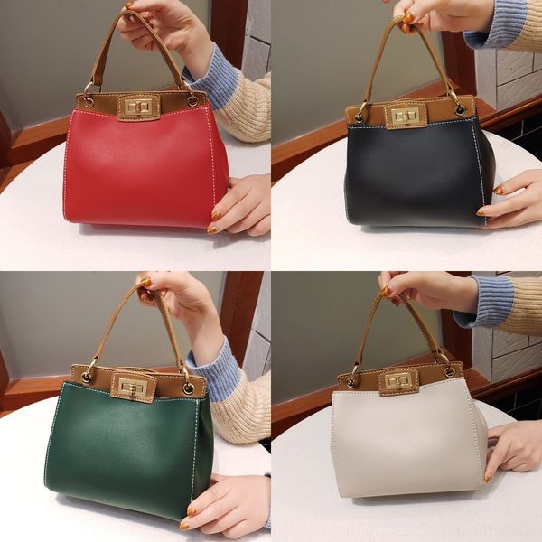 

2nf5c women's new simple contrast color single portable shoulder shoulder lock pu 2020 bag messenger small bag p3bwm