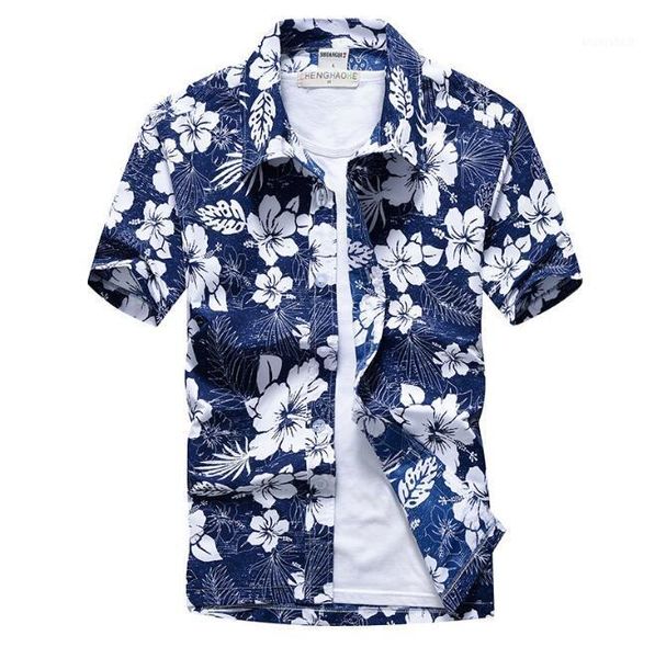 

european and american men's new beach casual shirt hawaiian style short-sleeved printed shirt floral wide loose1, White;black