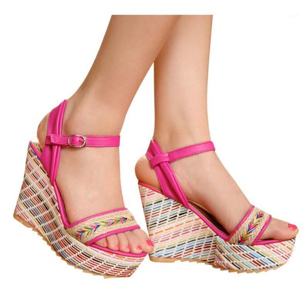 

sagace women sandals summer popular ethnic style ladies large size fish mouth buckle shoes wedge heel design sense female sandal1, Black