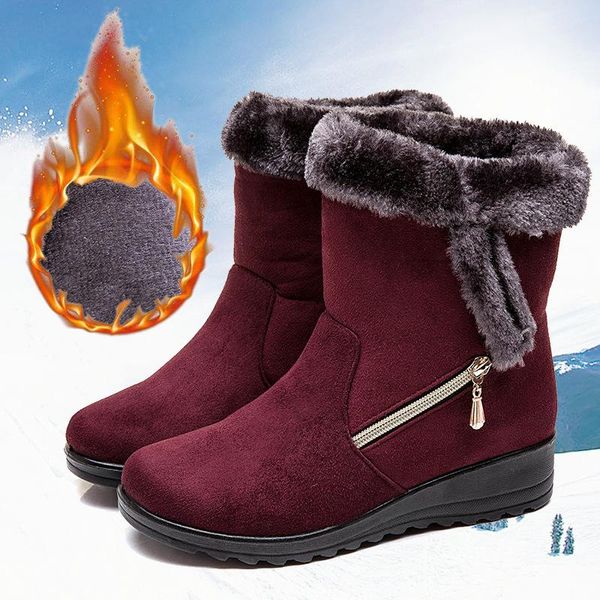 

2020 winter snow boots women winter warm plush mid calf boots slip on platform casual shoes low heel outdoor waterproof, Black