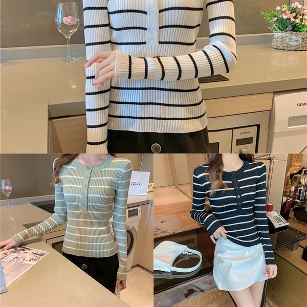 

early autumn 2020 new korean slim striped long pullover pullover pullovert- pulloversleeve t-shirt women's net red bottoming shirt uofr, White;black