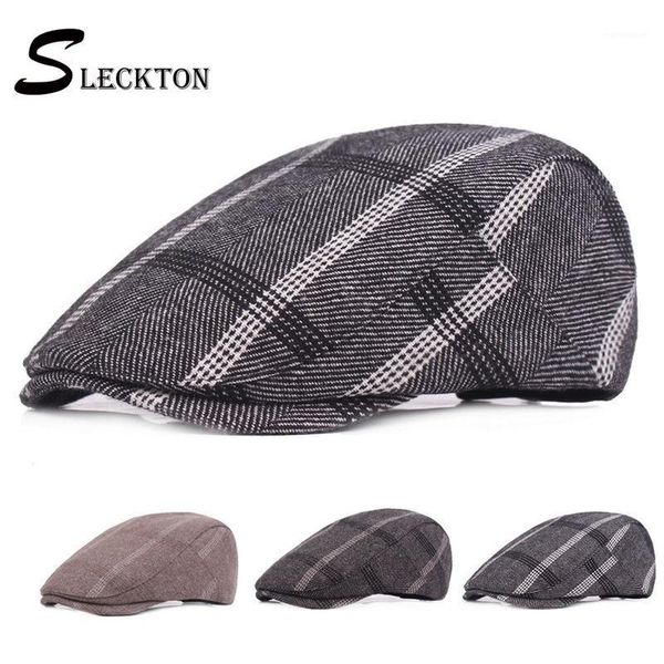 

SLECKTON Casual Peaked Cap Retro Plaid Beret Flat Cap Visor Winter Hats Unisex Newsboy Peaky Blinders Baker Boy1, Blue;gray