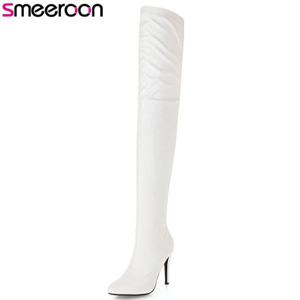 

smeeroon new zip autumn winter boots super high heels over the knee boots for women pointed toe women party shoes, Black