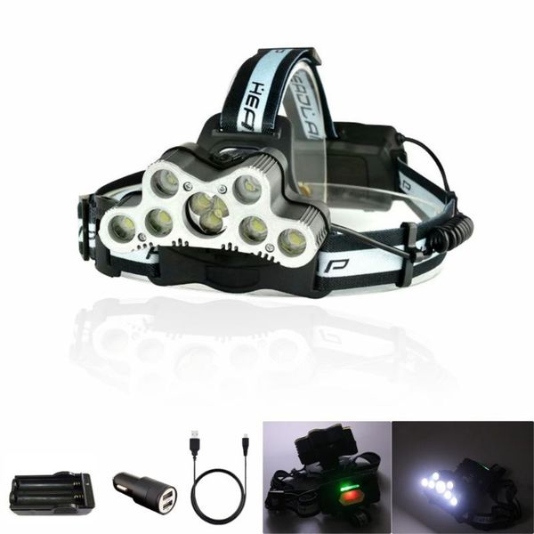 

super bright xpe-q5+xmlt6 headlamp 7/ 9led focus headlight outdoor emergency headset torch led searchlight usb charger(option)
