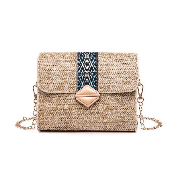 

lady patchwork straw weave crossbody bags women messenger bags printing shoulder bag small buckle flaps