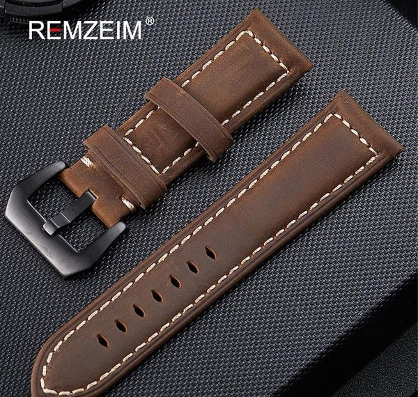 

genuine leather watchband 20mm 22mm 24mm 26mm crazy horse nubuck sports outdoor watch band buckle strap relogio pulseira lkfrw, Black;brown