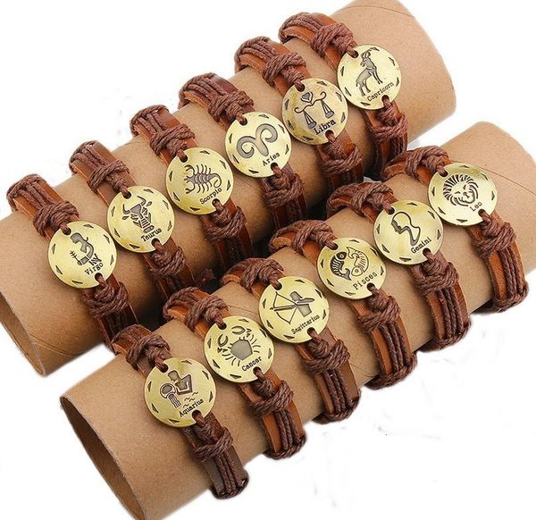 

twelve constellations zodiac bracelets wrap leather bracelet for men factory outlet