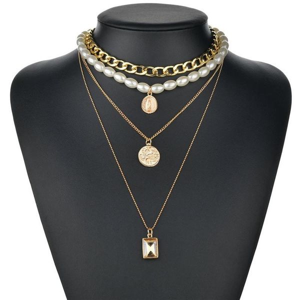 

punk многоуровневой shell pearl choker ожерелье воротник цепь шея заявление монеты кристалл ожерелье женщины ювелирные изделия, Golden;silver
