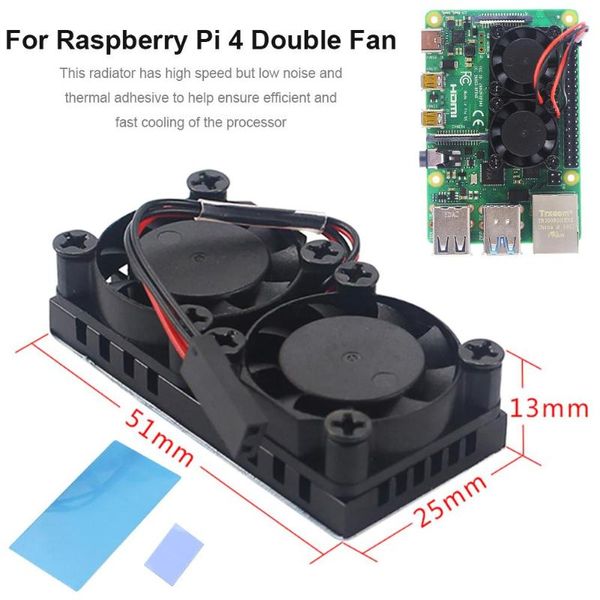 

lapcooling pads 5v dual fan for raspberry pi 3 b+ 4 generation radiator with thermal adhesive 2 heat sinks