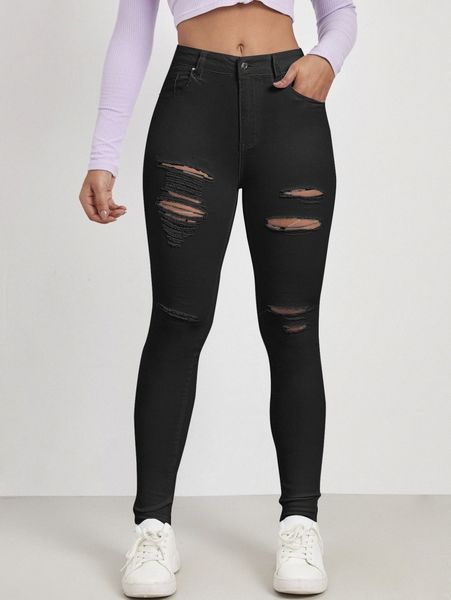 

slant pocket ripped skinny jeans q3rd#, Blue