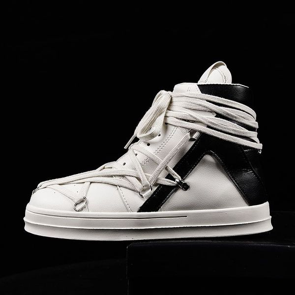 

mixed colors lace up men shoes 2021 new simplicity spring autumn sneakers high pu leather casual outdoors fashion comfortable round toe dh65, Black