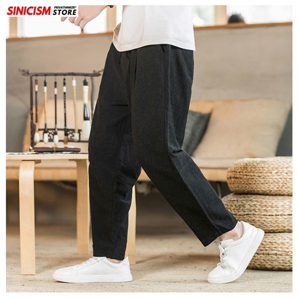 

mrgoldenbowl store male fashion cotton linen pants men ankle-length loose harem pants mens vintage casual trousers bottoms 201109, Black