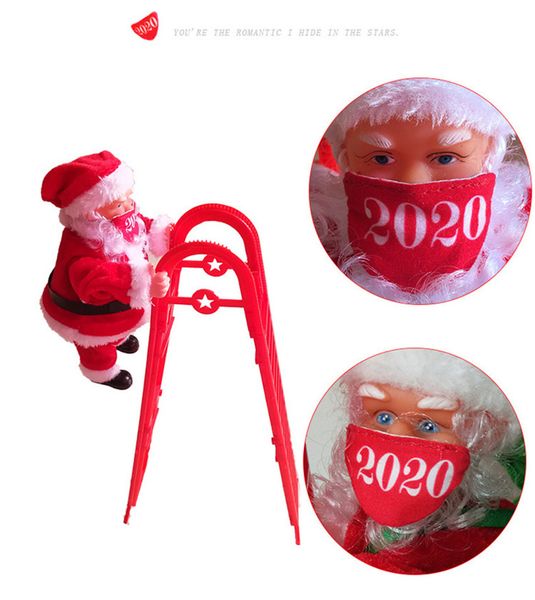 

2021 stairs christmas tree ornament electric stair climbing santa claus with face mask hangings gift outdoor xmas decorations f110704