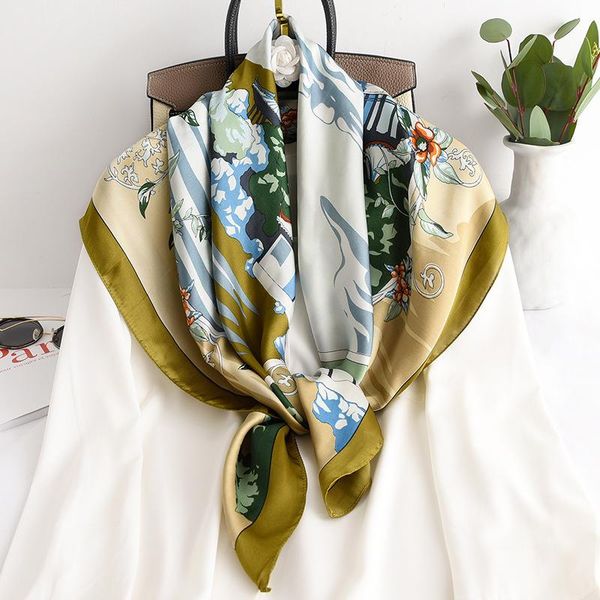 

sunscreen shawl women fashion spring and autumn new imitation silk 9cm0 printed decorative scarves professional scarf, Blue;gray