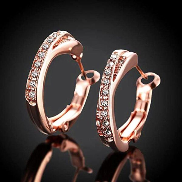 

zircon diamonds clip on hoop earrings for women 14k rose gold color pendientes jewelry bijoux fashion party accessories gift, Golden;silver