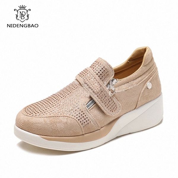 

fashion large size 35-43 women shoes 2020 spring round head rhinestone leisure platform shoes breathable height increasing shoe #wu5h