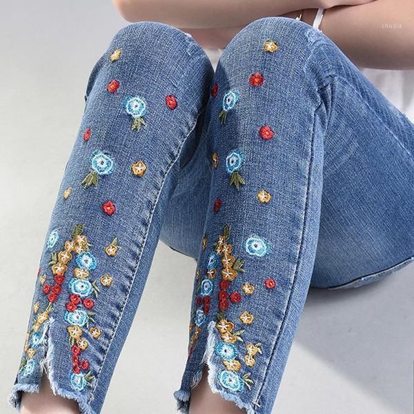 

plus size embroidered pencil jeans 4xl plus size denim pants stretch pants1, Blue
