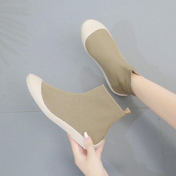 

shoes women's boots autumn booties woman 2020 low heel boots-women round toe luxury designer rubber flat sports fashion, Black