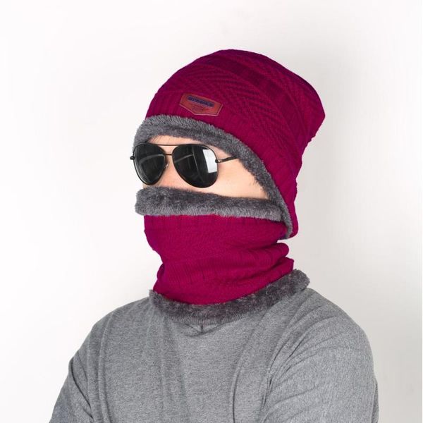 

knitted beanies bonnet winter hat men plus velvet neck warm wool cap women thick leather skull caps brimless female hedging caps