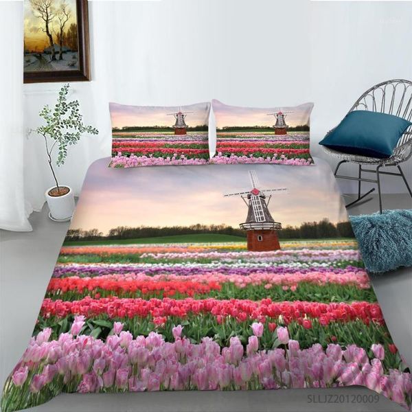 

3d windmill among flowers printing rural landscape bedding set duvet cover with pillowcases 2/3 pcs home textile1
