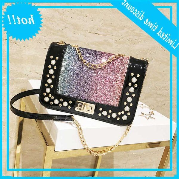 

chain women's 2020 new fashion pearl lock portable single shoulder korean sequin versatile small square bag