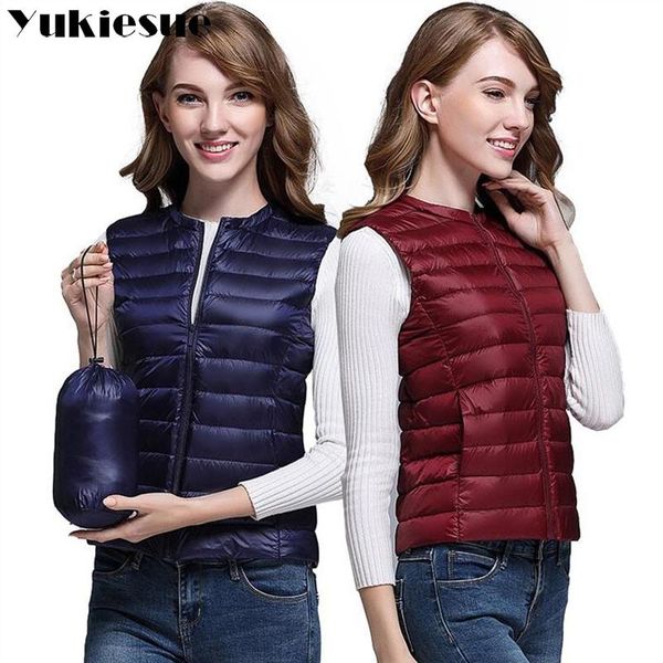 

women's down & parkas 2021 winter women jackets 90% real white duck coats light sleeveless parka warm outwear vest, Black