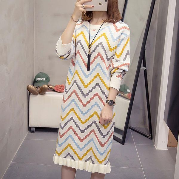 

plus size floral knitted dress women clothes 2021 winter fashion casual loose long sleeve large size women sweater dresses, Black;gray