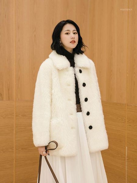 

2020 women clothing winter outerwear real coats the new composite fur coat lamb sheep-shorn wool coat 10231, Black
