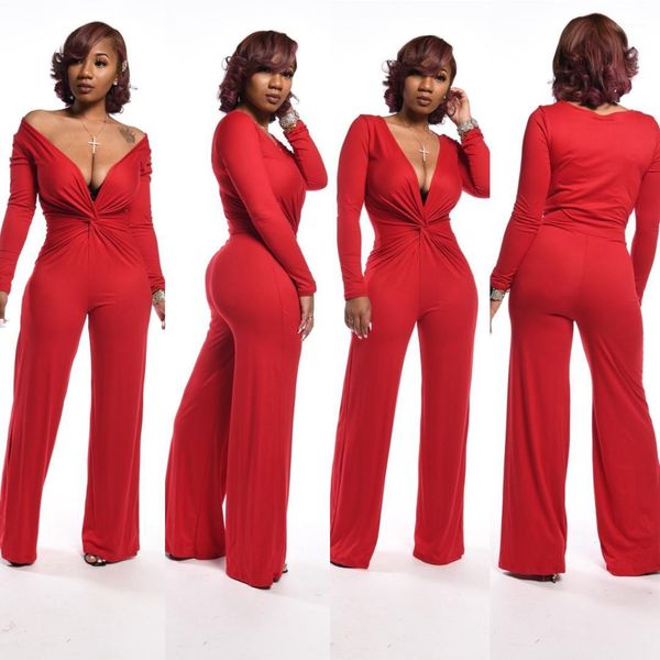 

designer jumpsuits autumn deep v neck stacked casual rompers fashion female clothing solid color womens, Black;white