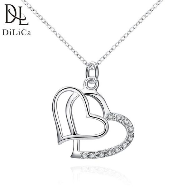

dilica simple zircon heart pendant necklace women's silver plated necklaces pendants lady chain jewelry necklace