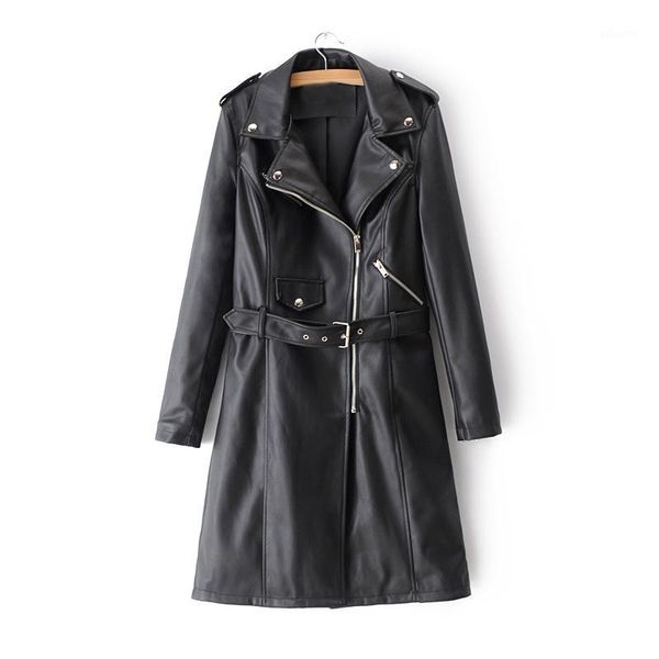 

kobykoyi women autumn trench coat fashion street pu leather women trench coat for pink pu chaqueta mujer1, Black