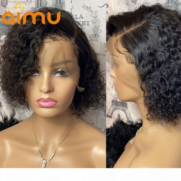 

curly bob 13x4 lace front human hair wigs short bob curly wig for black women 4x4 closure 150 density pre plucked brazilian remy, Black;brown