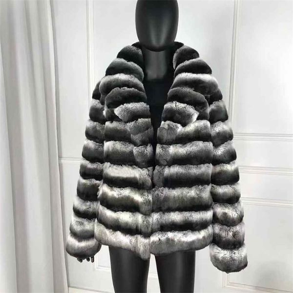 New Fashion Rex Rabbit Fur Coat maniche lunghe Chinchilla Colore Alta qualità 100% vera pelliccia di coniglio Rex 201212