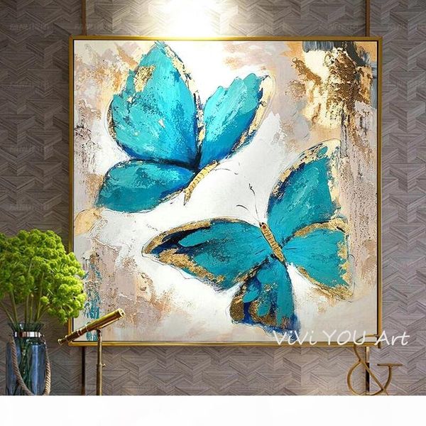 

hand painted abstract art blue butterfly oil painting on canvas art wall painting for living room wall pictures home decoration t200414