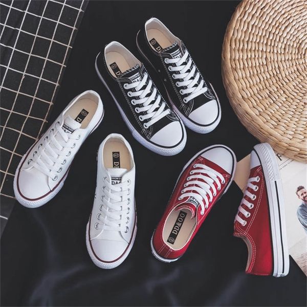 

women shoes new spring canvas sneakers women solid color casual flats lace-up shoes female korean style women sneakers y200801, Black
