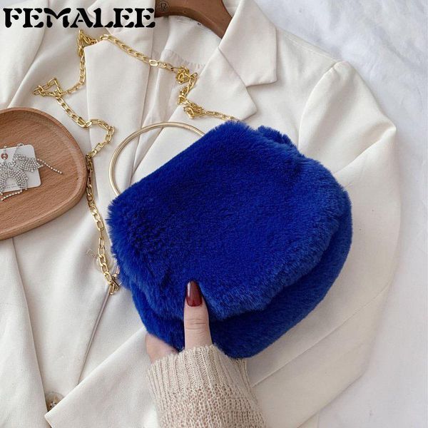 

ins designer chain handbag winter plush solid color crossbody messenger bags semicircle women's fashion fluffer sac a main