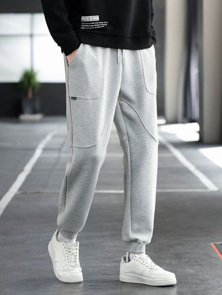 

men letter embroidered drawstring waist sweatpants h1ce#, Black