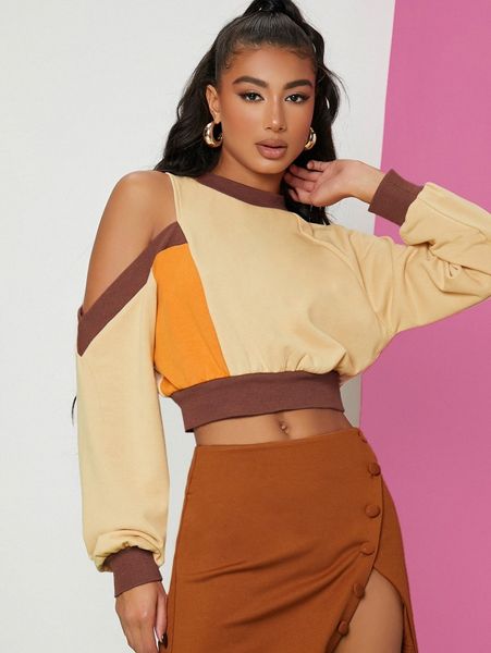 

cut out colorblock panel pullover b5ch#, White;black