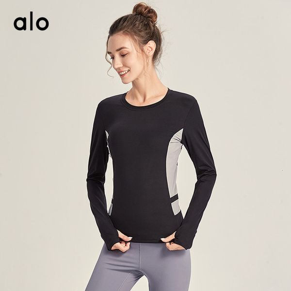 

suit breathable quick dry fitness running alo sports yoga long sleeve loose, Gray