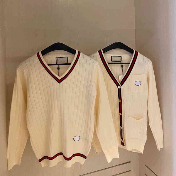 

2022 factory wholesale new autumn double embroidered oval cardigan red v-neck placket knitted long sleeve sweater qingdao, White;black