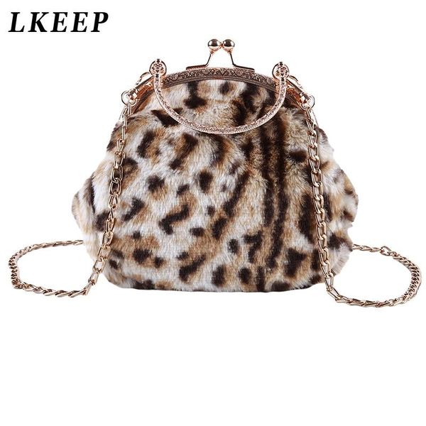 

fashion women messenger bag chain sling phone clutch money bags leopard print handbag shoulder evening plush shoulder bag